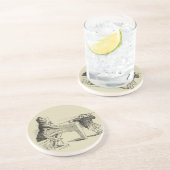 Skizze von zwei Männern, die Pool spielen Sandstein Untersetzer (Seite)