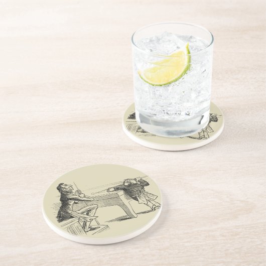 Skizze von zwei Männern, die Pool spielen Sandstein Untersetzer (Seite)