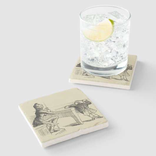 Skizze von zwei Männern, die Pool spielen Steinuntersetzer (Seitenansicht)