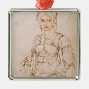 Skizze W.41 einer Sitzfrau Silbernes Ornament
