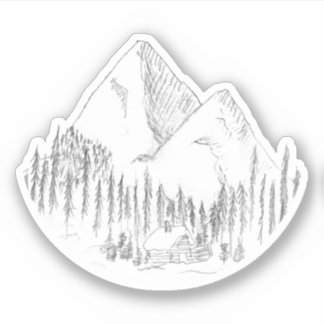 Skizze Wald und Gebirge Aufkleber