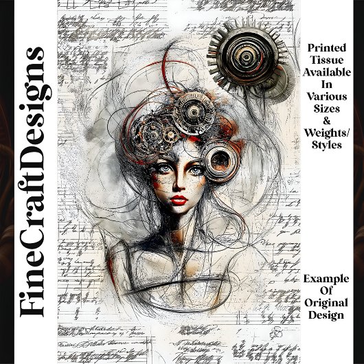 Skizze Zeichn von Steampunkweibchen N4 Decoupage Seidenpapier