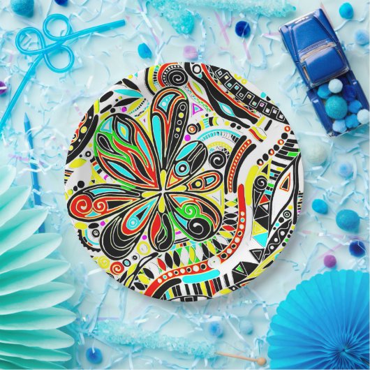 Skizzen Fantasy Art - Abstrakte Blume 3 Pappteller (Party)