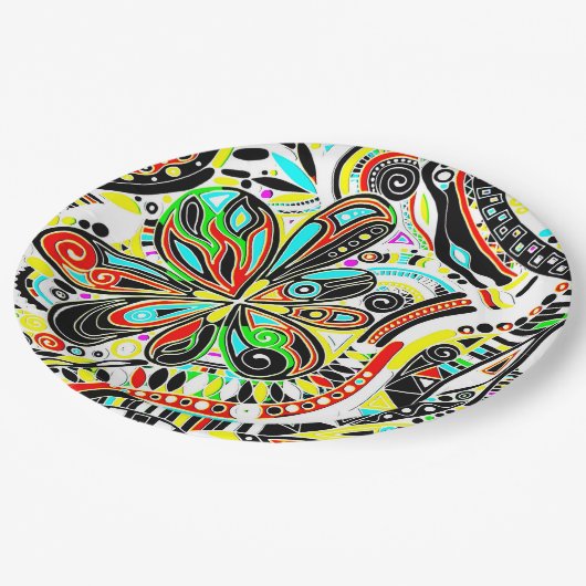 Skizzen Fantasy Art - Abstrakte Blume 3 Pappteller (Schrägansicht)