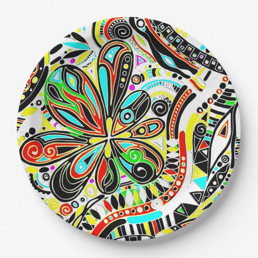 Skizzen Fantasy Art - Abstrakte Blume 3 Pappteller (Vorderseite)