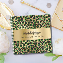 Skizzenbuch Leopard-Muster Smaragdgrün Gold