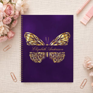 Skizzenbuch Schmetterling lila Gold eleganter Name Notizblock