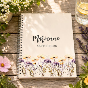 Skizzenbuch Wildblumen beige gelber Name Schrift Notizblock