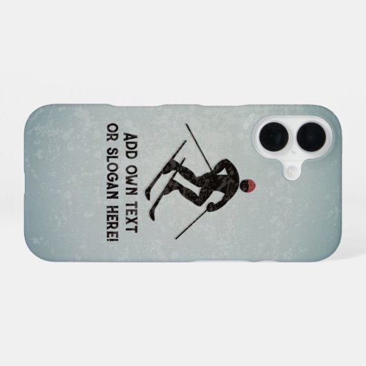 Skizzendesign - Gemalter Metallschau Skier - Text iPhone 16 Hülle (Rückseite (Horizontal))