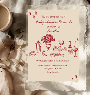 Skizzenhafte Kritzel-Baby-Brunch-Baby-Shower-Girl  Einladung