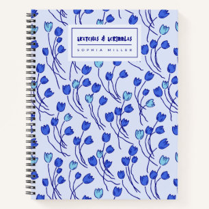 Skizzenhafte Tulpen Handgezeichnete Floral Blaue Notizblock