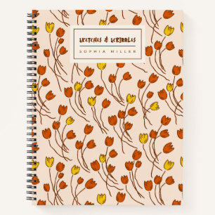 Skizzenhafte Tulpen Handgezeichnete Floral Retro Notizblock
