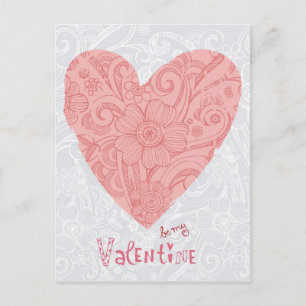 Skizzenhaftes Valentinstag-Doodle-Herz und -Wirbel Feiertagspostkarte