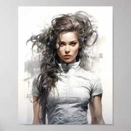 Skizzenportrait einer schönen jungen Frau Poster