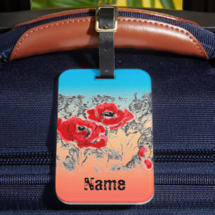 Skizzenstift handgezogene Mohn-Blume schön Gepäckanhänger