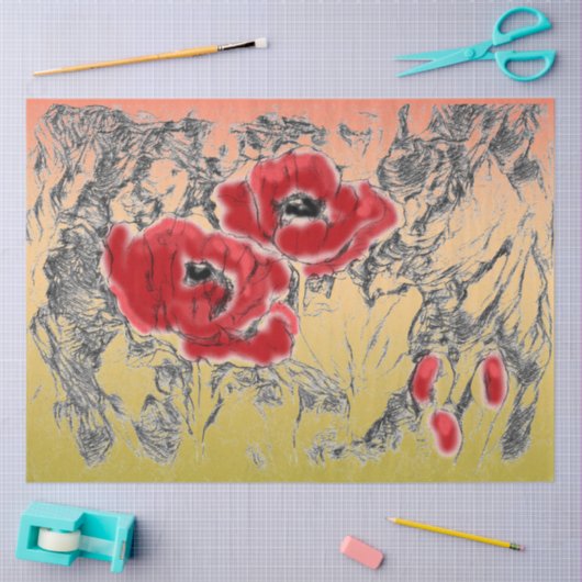 Skizzenstift handgezogene Mohn-Blume schön Seidenpapier (Basteln)