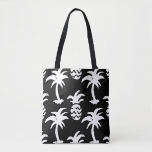 Skizzieren Sie Palmen, Ananas, monochromes Muster. Tasche