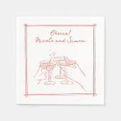 Skizzierrahmen Whimsical Champagner Glas Hochzeit Serviette (Vorderseite)