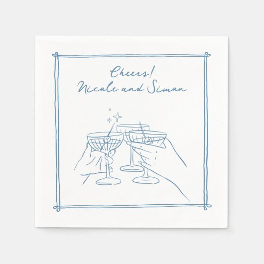 Skizzierrahmen Whimsical Champagner Glas Hochzeit Serviette (Vorderseite)