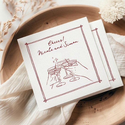 Skizzierrahmen Whimsical Champagner Glas Hochzeit Serviette