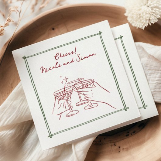 Skizzierrahmen Whimsical Champagner Glas Hochzeit Serviette
