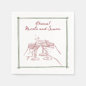 Skizzierrahmen Whimsical Champagner Glas Hochzeit Serviette (Vorderseite)