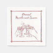 Skizzierrahmen Whimsical Champagner Glas Hochzeit Serviette (Vorderseite)