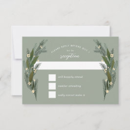 Skizzierte Blume Blätter Greenery Sage Wedding RSVP Karte
