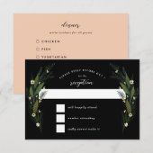 Skizzierte Blume Blätter Grüne Schwarze Hochzeit RSVP Karte (Vorne/Hinten)