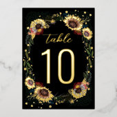 Skizzierte Blume Boho Black Gold Foil Tischnummer (Vorderseite)