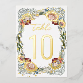 Skizzierte Blume Boho Gold Foil Tischnummern