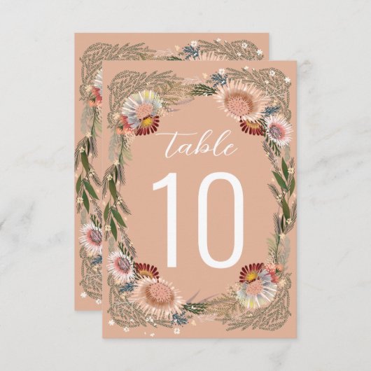 Skizzierte Blume Boho Peach-Tischnummer (Vorne/Hinten)