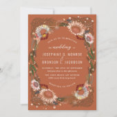 Skizzierte Blume Einzigartige Terracotta Hochzeit Einladung (Vorderseite)