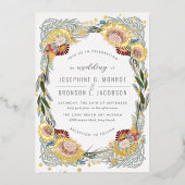 Skizzierte Blume Einzigartiges HochzeitGold Folieneinladung (Vorderseite)