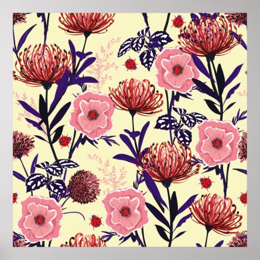 Skizzierte Blume in hellen Farben nahtlos p Poster (Vorne)