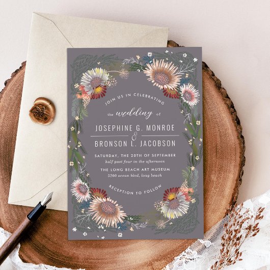 Skizzierte Blume Lila Einladung zur Hochzeit