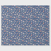 Skizzierte Blumen auf Blau Geschenkpapier (Flach)
