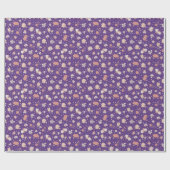 Skizzierte Blumen auf Dunkelviolett Geschenkpapier (Flach)