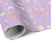 Skizzierte Blumen auf Helllila Geschenkpapier (Rolleneckpunkt)