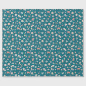 Skizzierte Blumen auf tiefem Teal Geschenkpapier (Flach)