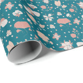 Skizzierte Blumen auf tiefem Teal Geschenkpapier (Rolleneckpunkt)