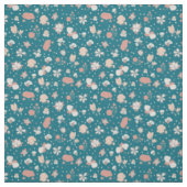Skizzierte Blumen auf tiefem Teal Stoff (Muster)