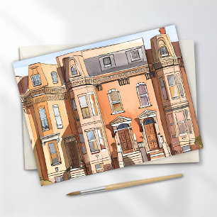 Skizzierte Brownstones   Boston Massachusetts Kart