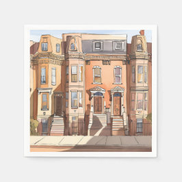 Skizzierte Brownstones | Boston Streetmalerei Serviette