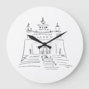 Skizzierte buddhistische Tempelzeichnung Große Wanduhr