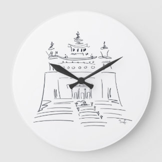 Skizzierte buddhistische Tempelzeichnung Große Wanduhr