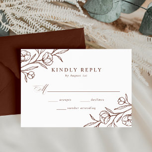 Skizzierte Florale Braune Hochzeit RSVP Karte
