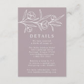 Skizzierte florale Dusty Lila Hochzeitsdetails Begleitkarte (Vorderseite)