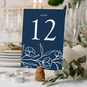 Skizzierte Florale Navy-Hochzeit Tischnummer