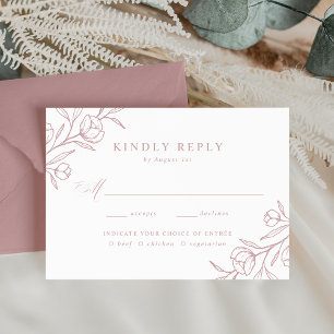 Skizzierte Florale Staubige Rosen Mahlzeiten Wahl RSVP Karte